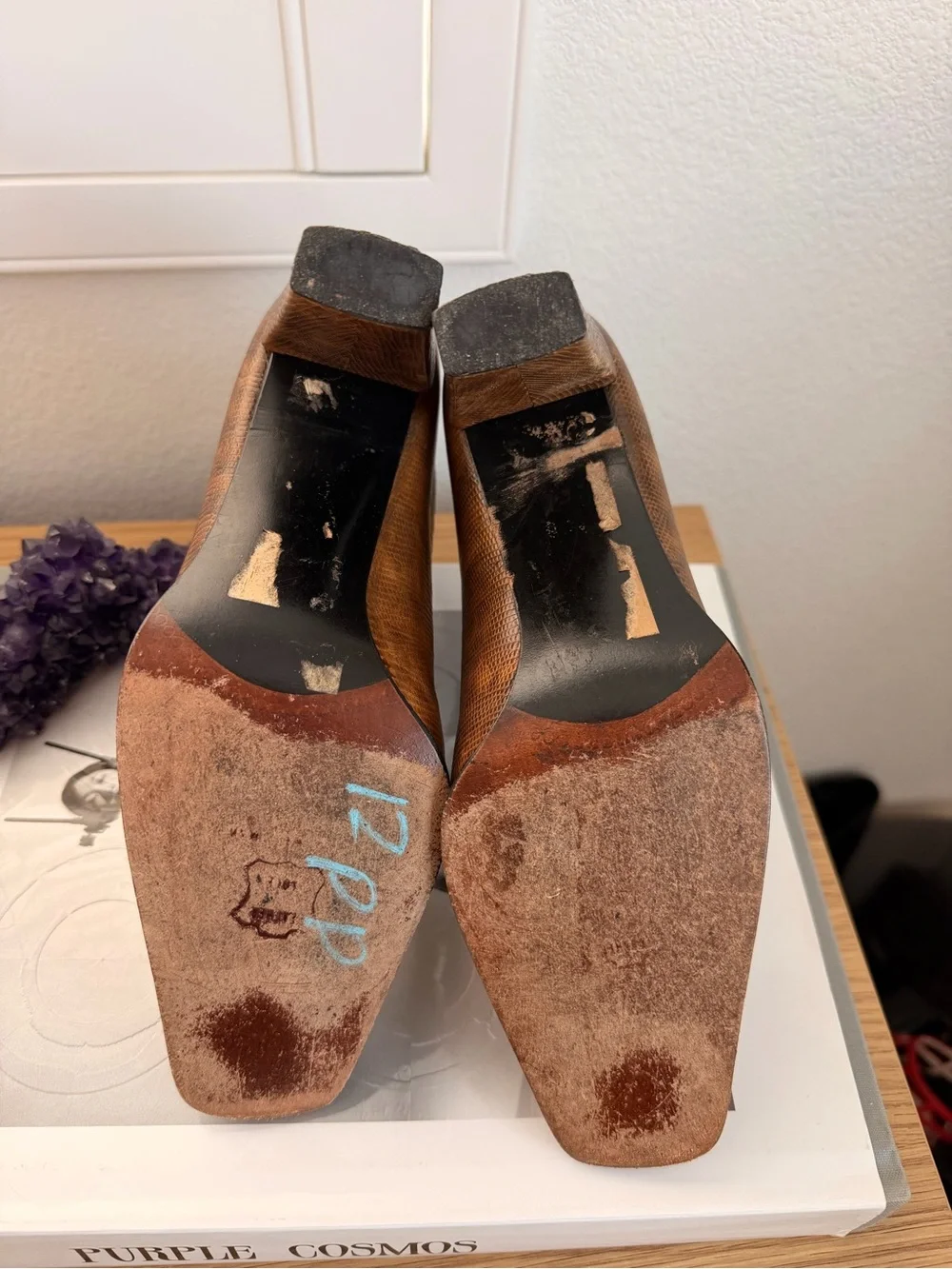Stuart Weitzman Croc-Embossed Brown Leather Ankle Booties